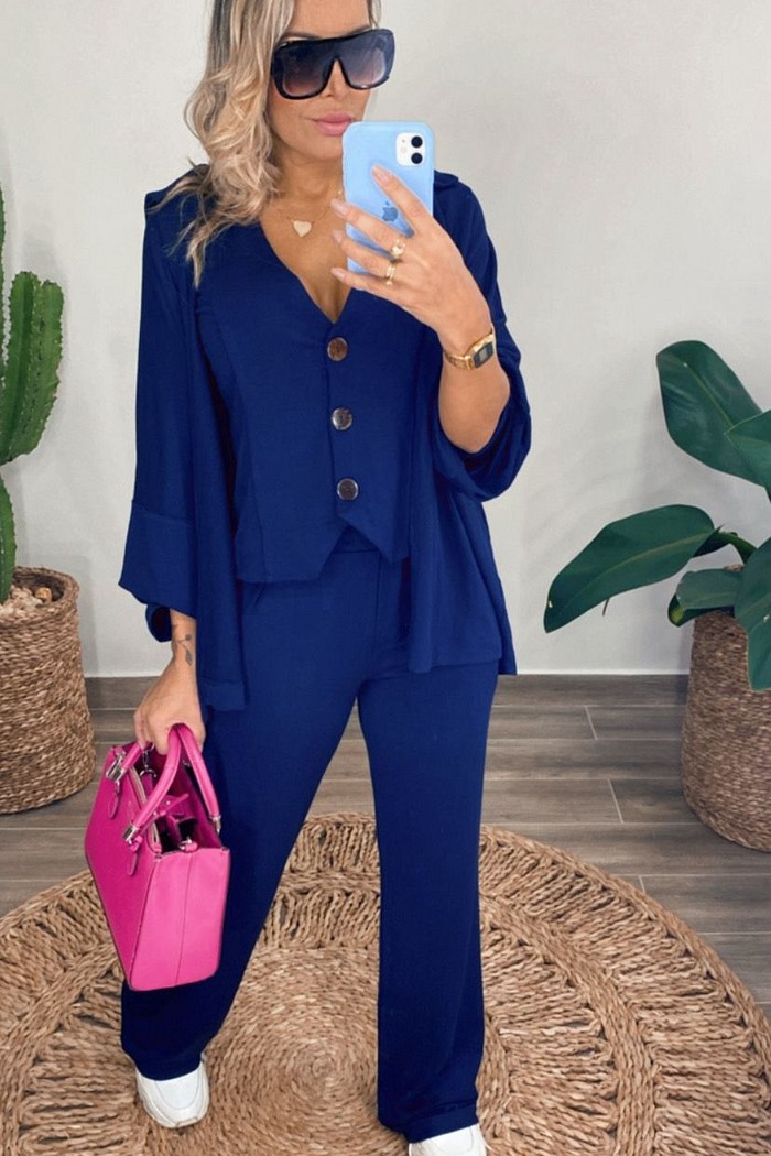 Conjunto de colete e kimono Donna Azul Marinho Profundo