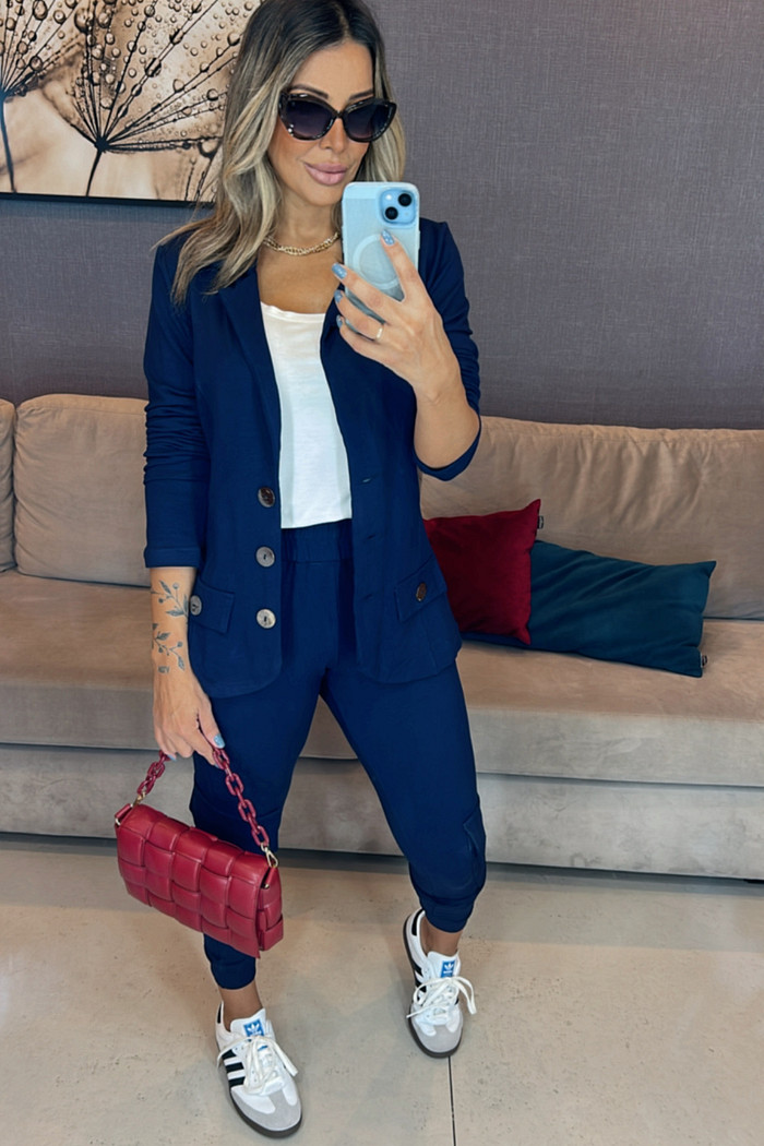 Conjunto de 3 peças Mariana blazer e calça cargo marinho