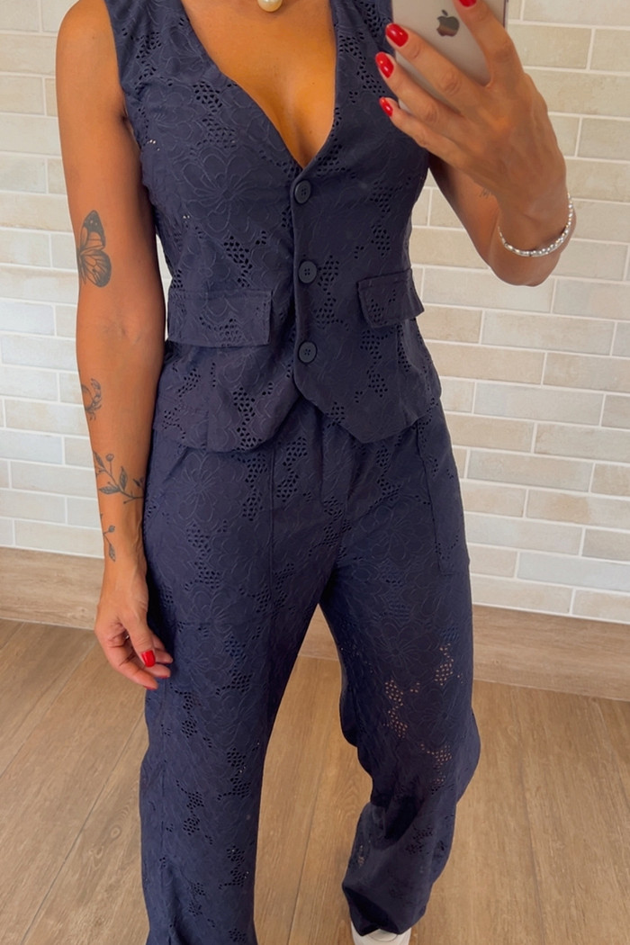 Conjunto Kate em Malha Lasie Azul Marinho