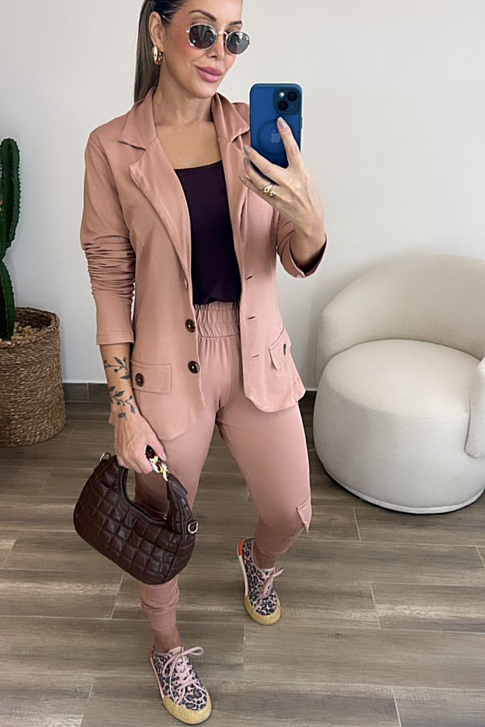 Conjunto de Blaser Mariana Moletinho Moucha mousse