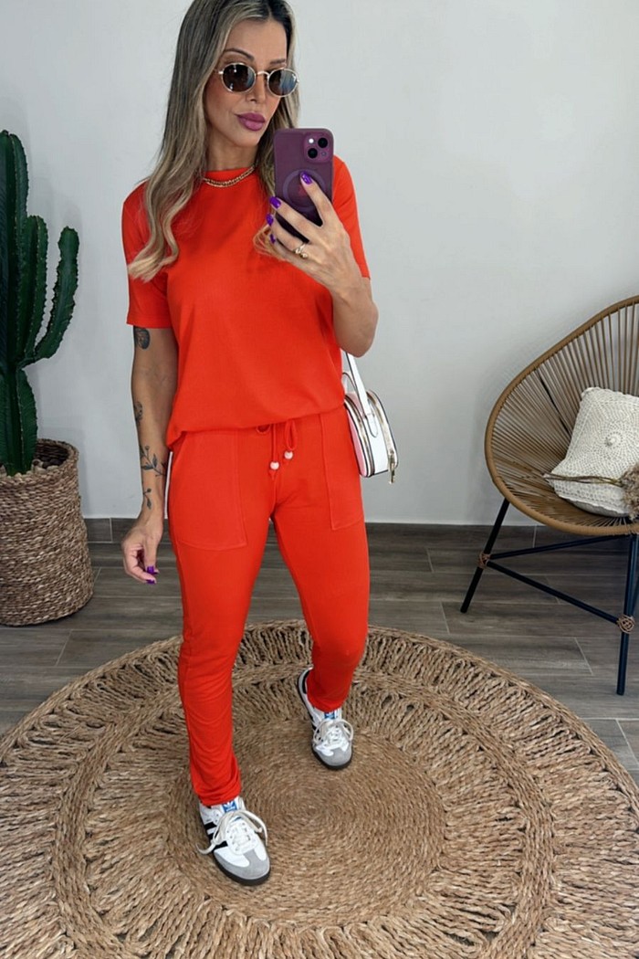 Conjunto Erika em Malha Vicenza - Laranja Verão