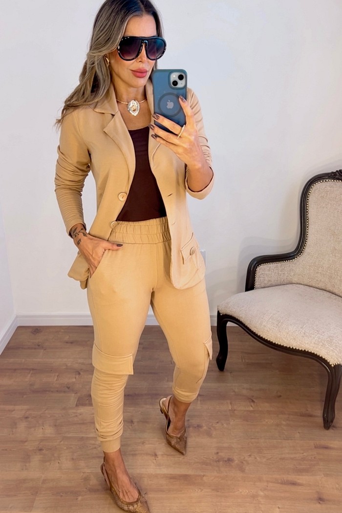 Conjunto de Blazer Mariana Moletinho Moucha mousse