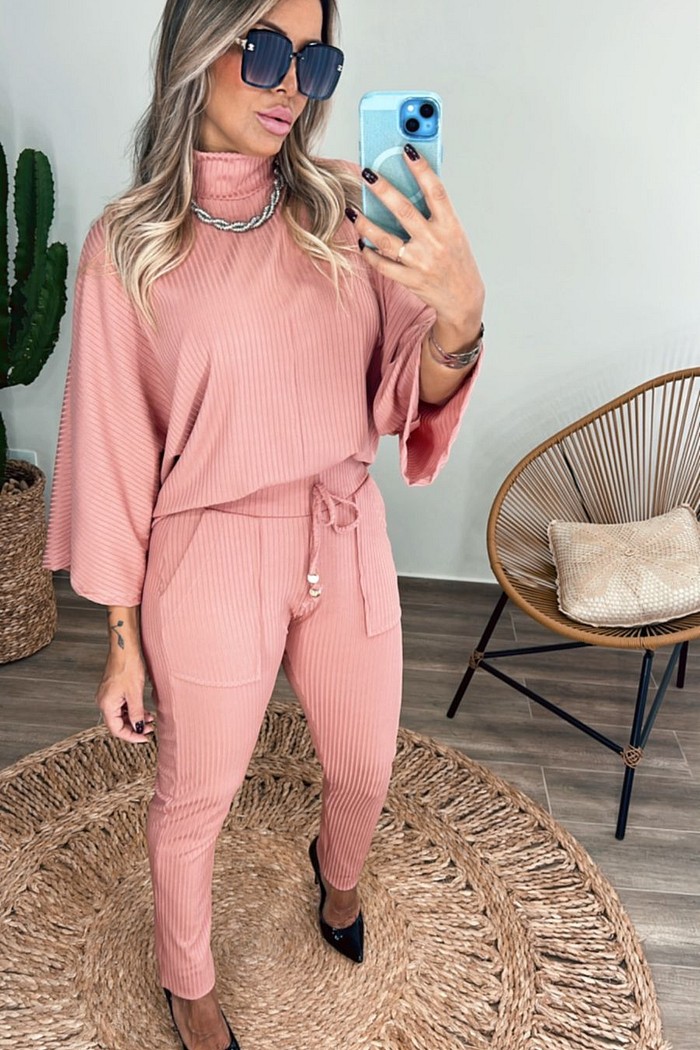 Conjunto Em Malha Canelada Cibele Rose
