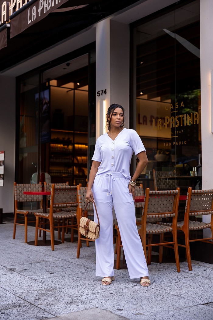 Conjunto camisa com Botões e pantalona Lourdes Branco