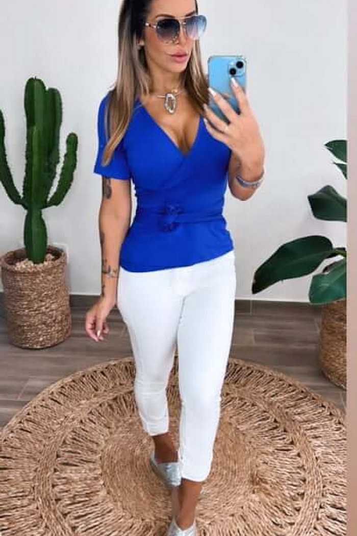 Blusa Transpassada Noeli Azul Bic