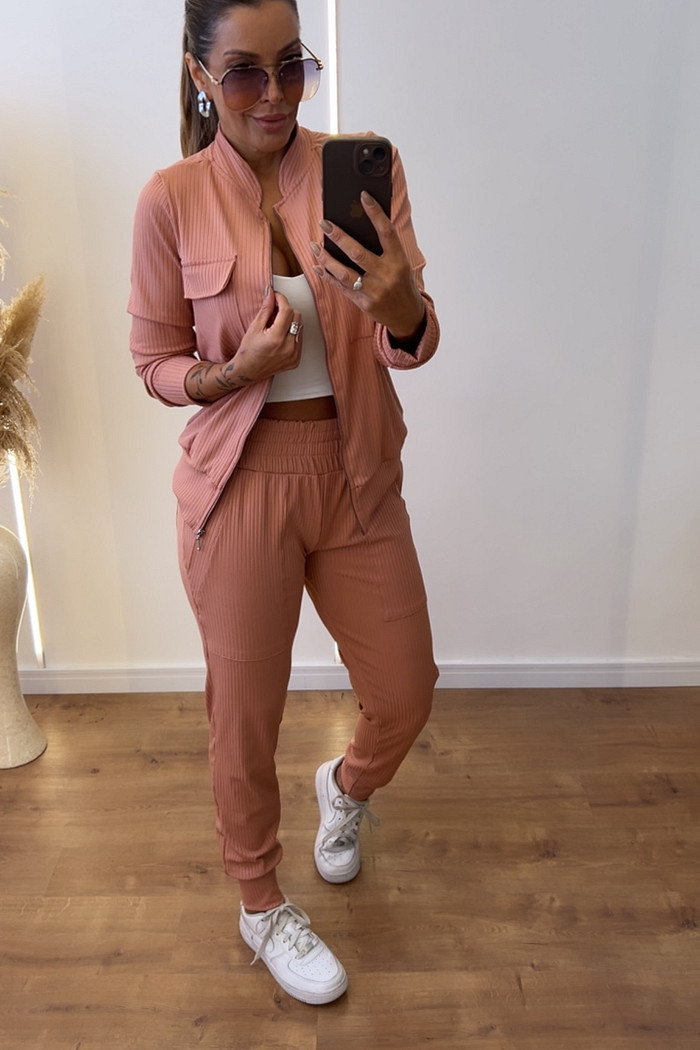 Conjunto em Malha canelada  Dalila Inverno Rose Blush