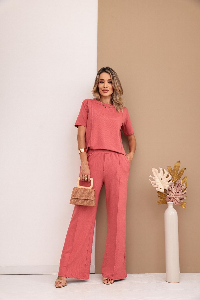 Conjunto Amanda em moletinho basico com friso Rosa Antigo