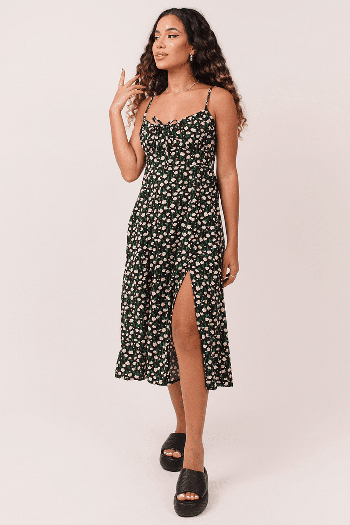 Vestido Midi Cecilia Floral Preto