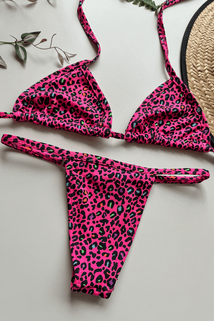 Biquíni Fita Cortininha Animal Print Rosa