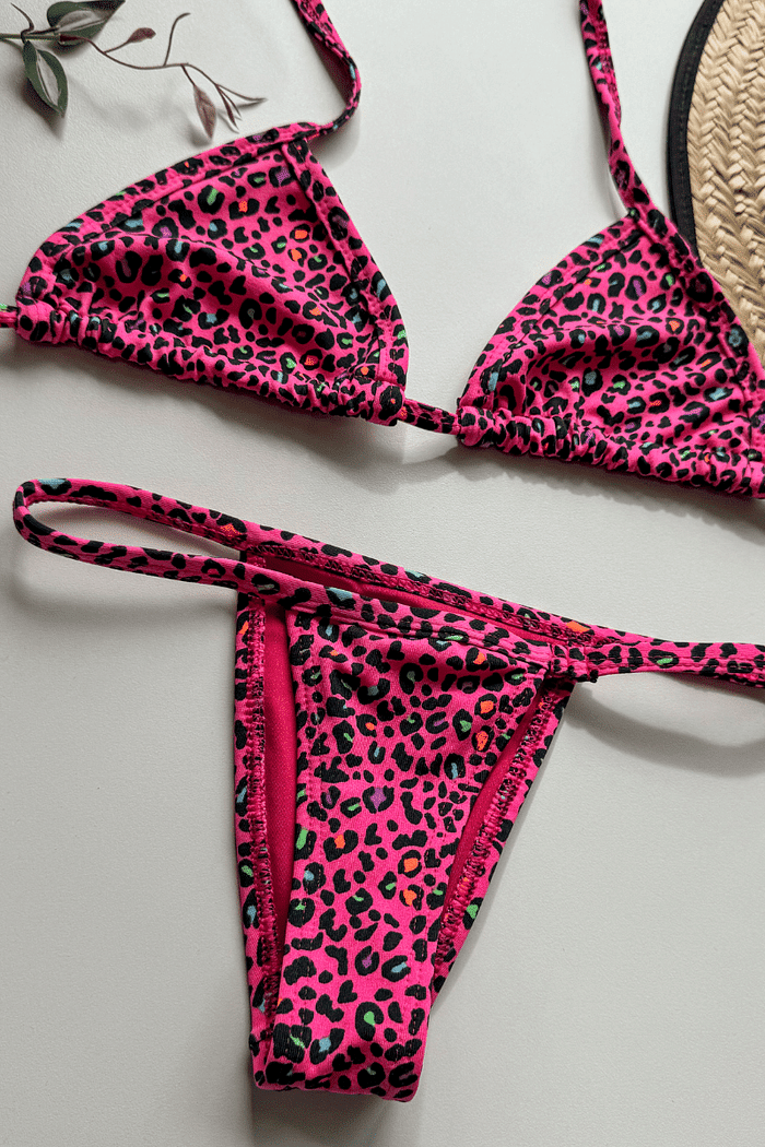 Biquíni Fita Cortininha Animal Print Rosa