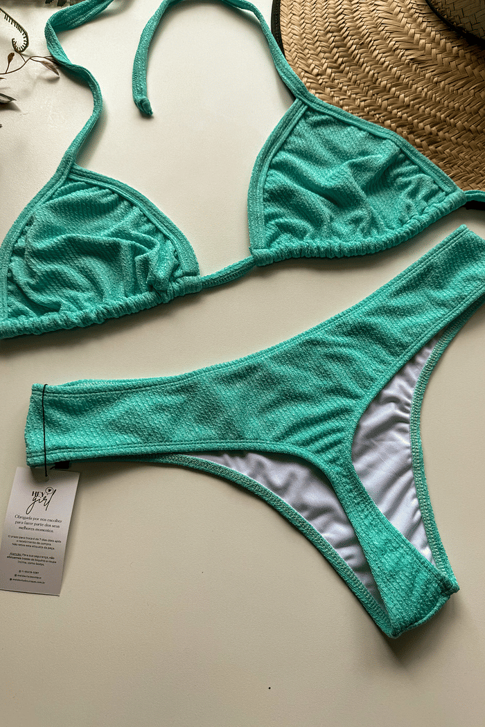 Biquini asa delta plus size atoalhado turquesa