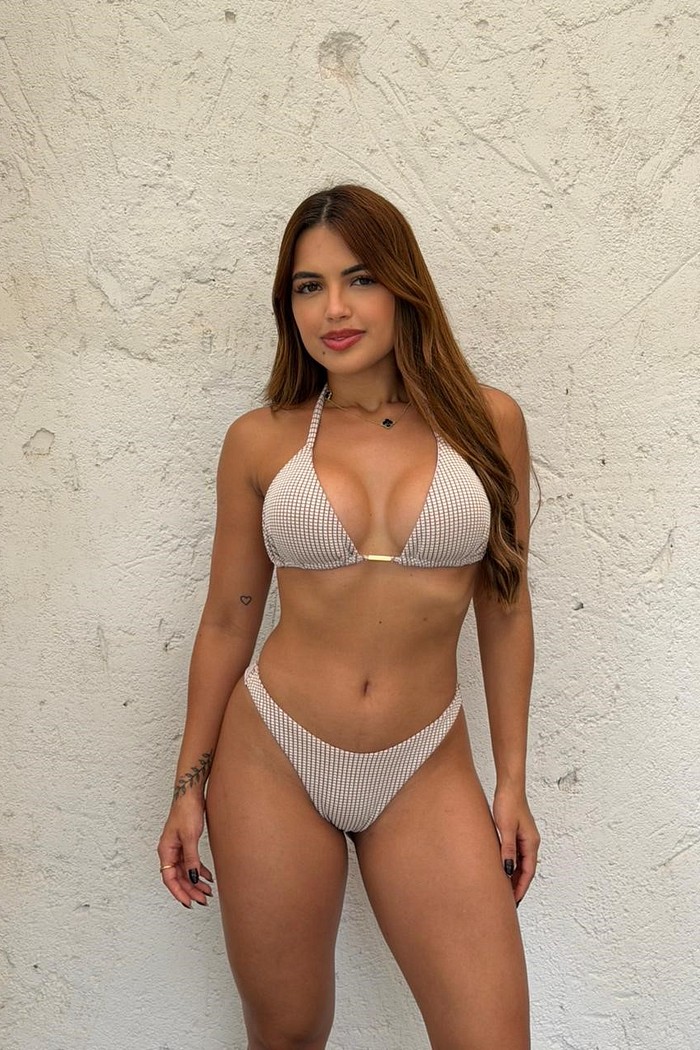 Cortininha com Asa Delta Xadrez - Marrom/Off White