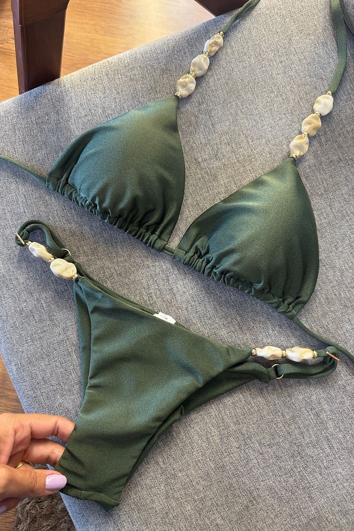 Conjunto Mariah com Pedras Naturais - Verde Militar