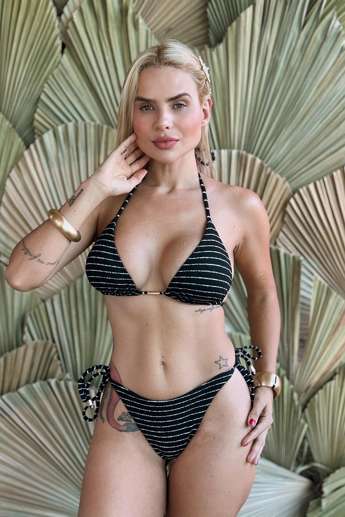 Cortininha com Calcinha Lacinho Fio Duplo Listras - Preto/Branco