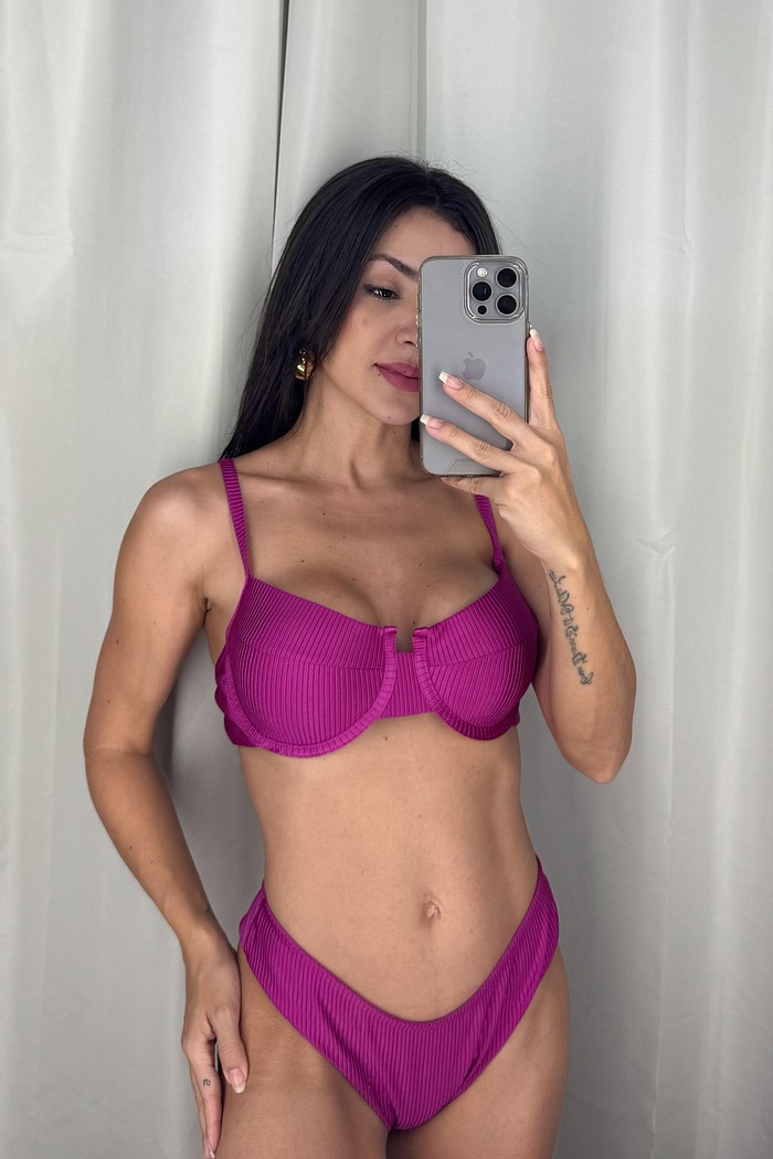 Conjunto Luiza com calcinha Asa delta fio duplo ( Fucsia)