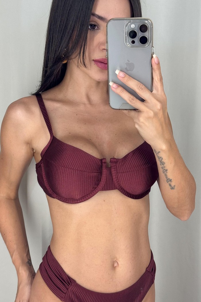 Conjunto Luiza com calcinha Borboleta (Marsala)
