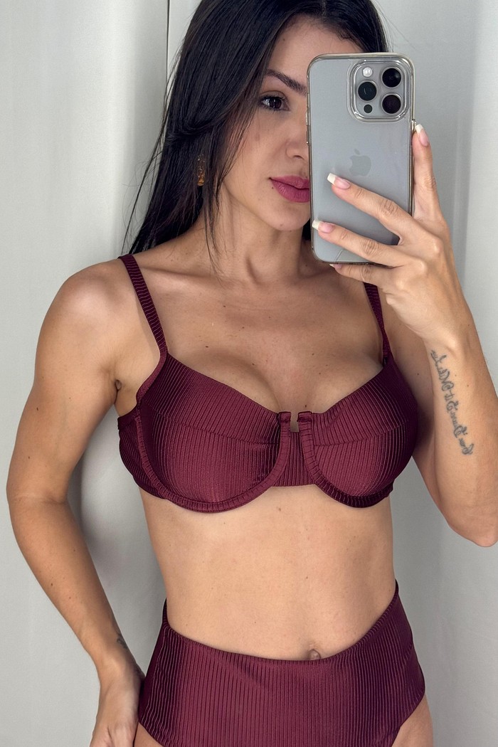 Conjunto Luiza com calcinha Hot Pants Cos duplo (Marsala)