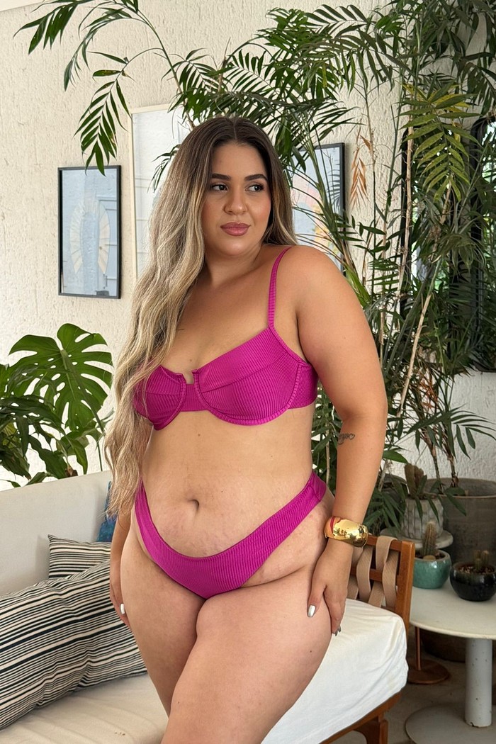 Conjunto Luiza com calcinha Asa delta fio duplo ( Fucsia)