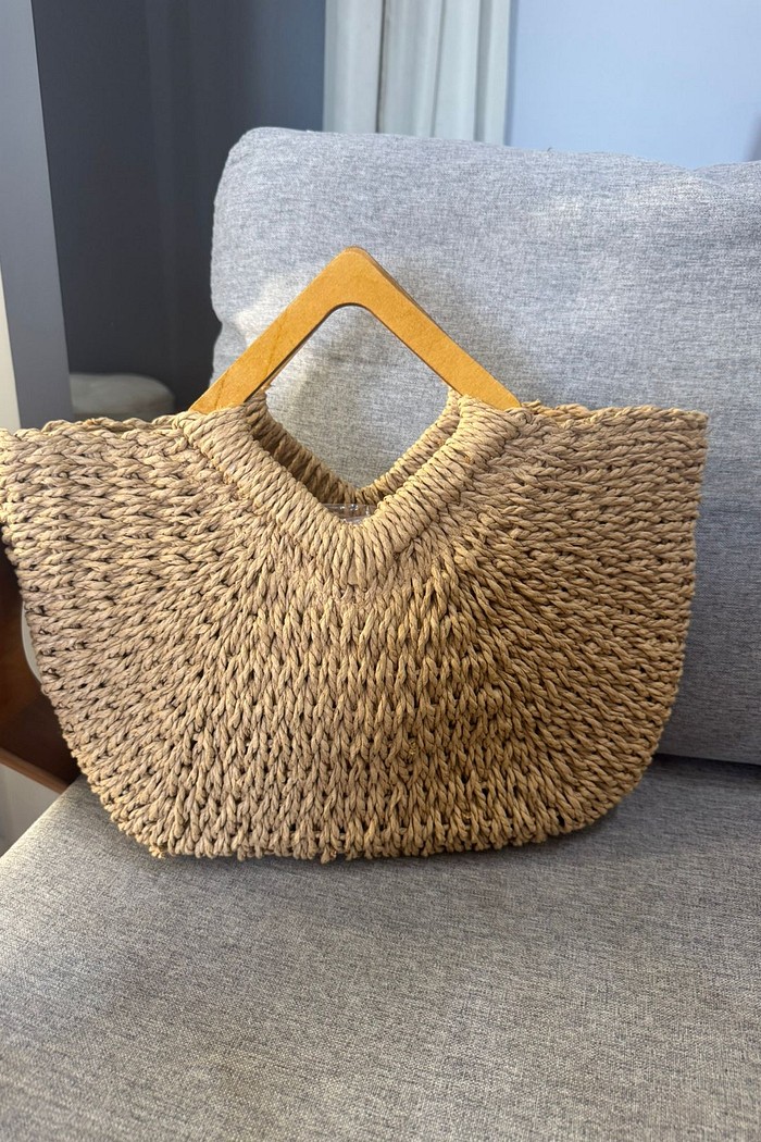 Bolsa Palha Natural alça Madeira