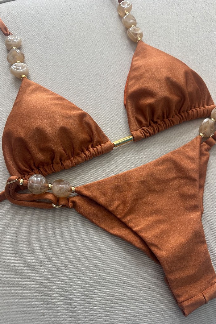 Conjunto Mariah com Pedras Naturais - Conhaque