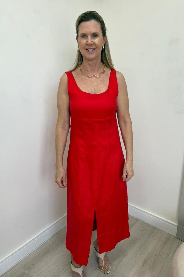 Vestido de Linho com Fenda Valentina