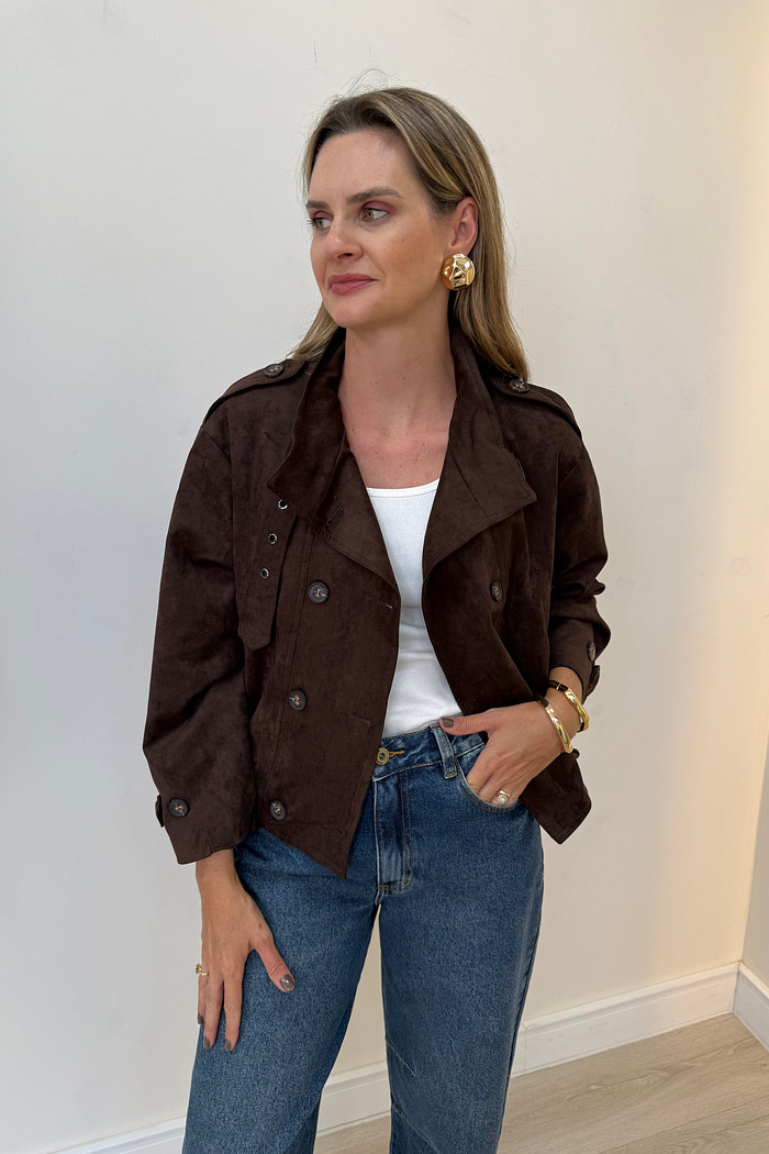 Jaqueta de Camurça com Franzido Atrás Perla