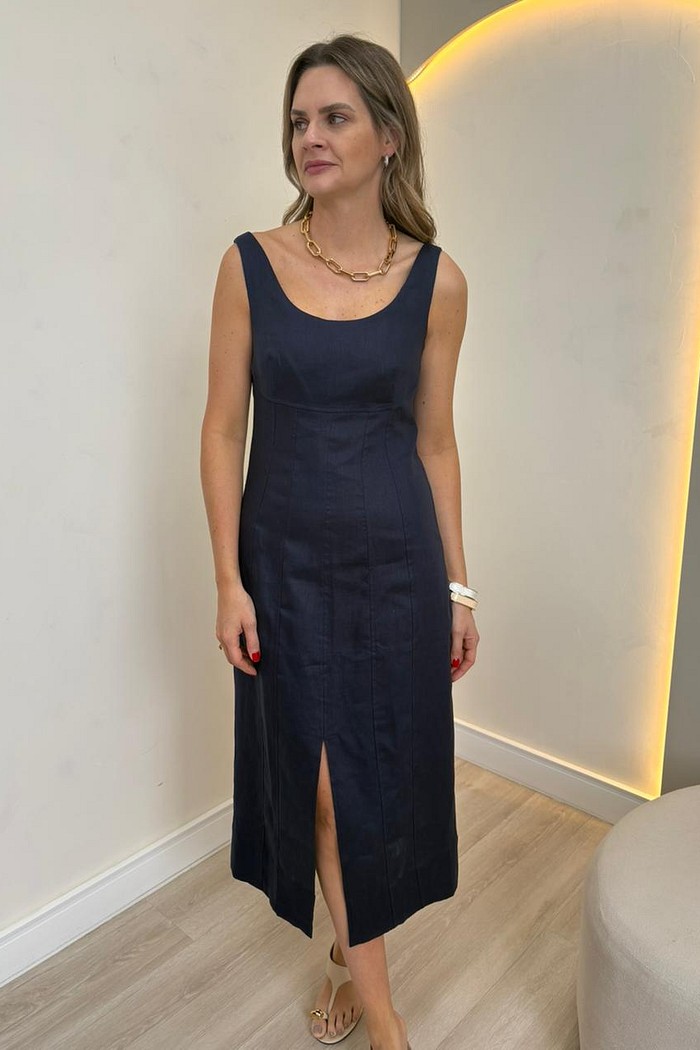 Vestido de Linho com Fenda Valentina