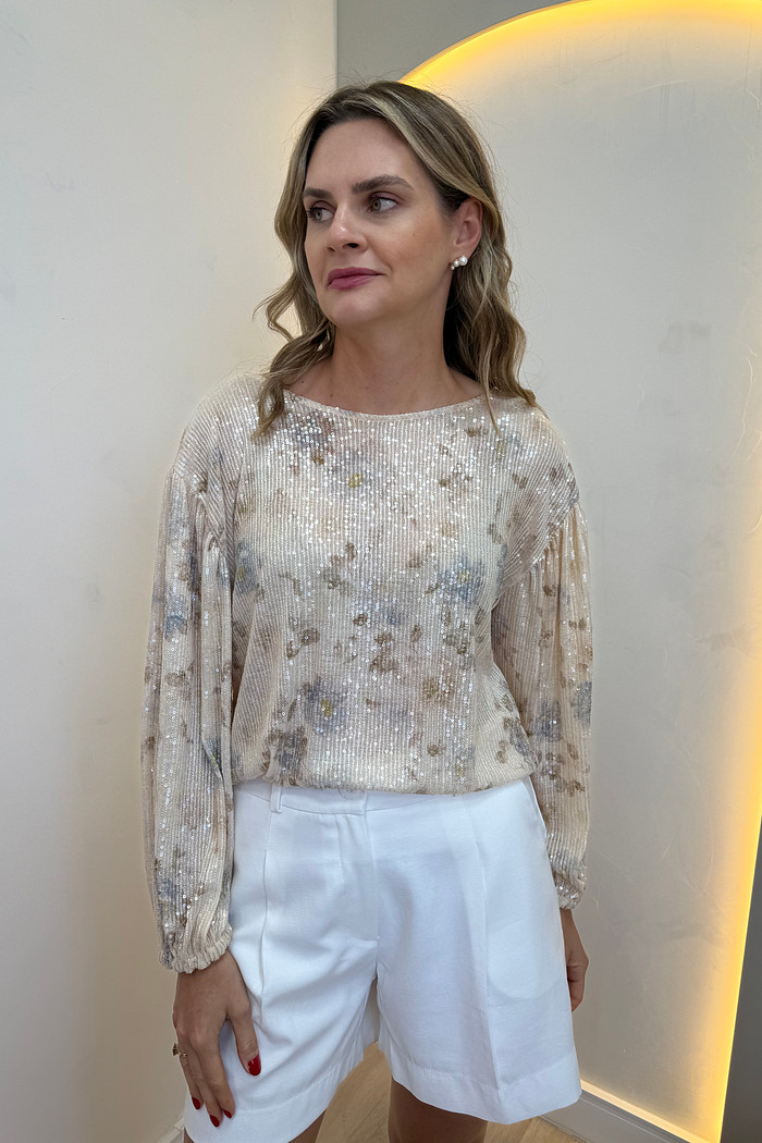 Blusa de Paetê Estampada Melaine