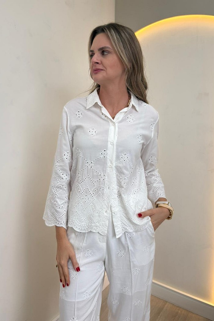 Camisa de Laise com Manga 7/8 Flora