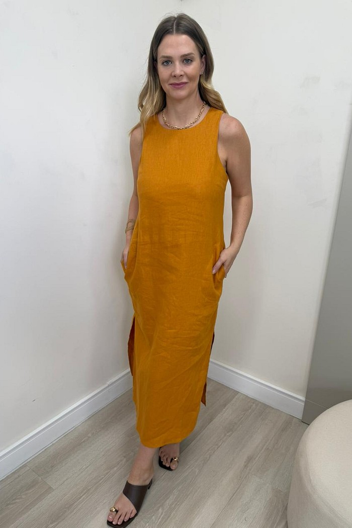 Vestido de Linho com Fenda Victoria