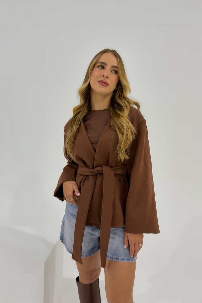 Casaco Cellina Fluido Transpassado Com Cinto Marrom
