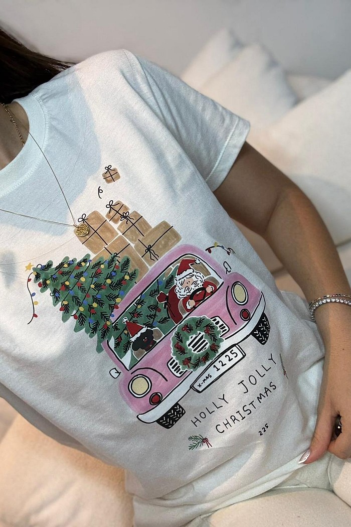 T-shirt Feminina Papai Noel cor Off White