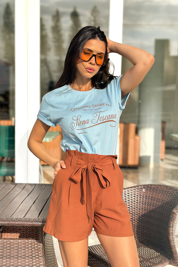 Camiseta T-shirt feminina Toscana cor azul claro