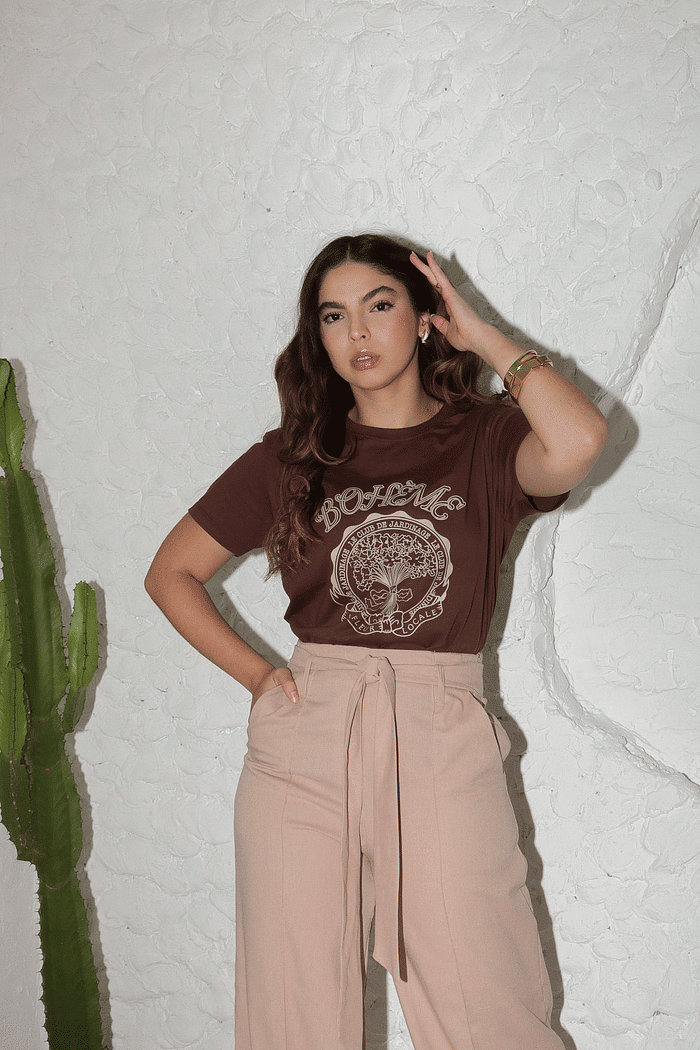 REF:704 T-SHIRT FILOMENA CACAU 100% ALGODÃO M/M M