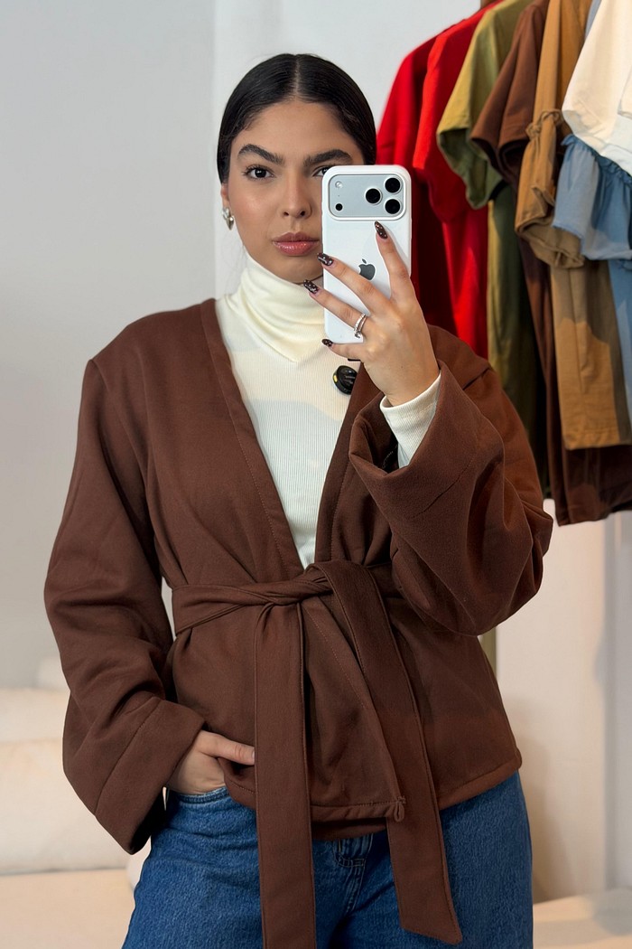 Casaco Cellina Fluido Transpassado Com Cinto Marrom