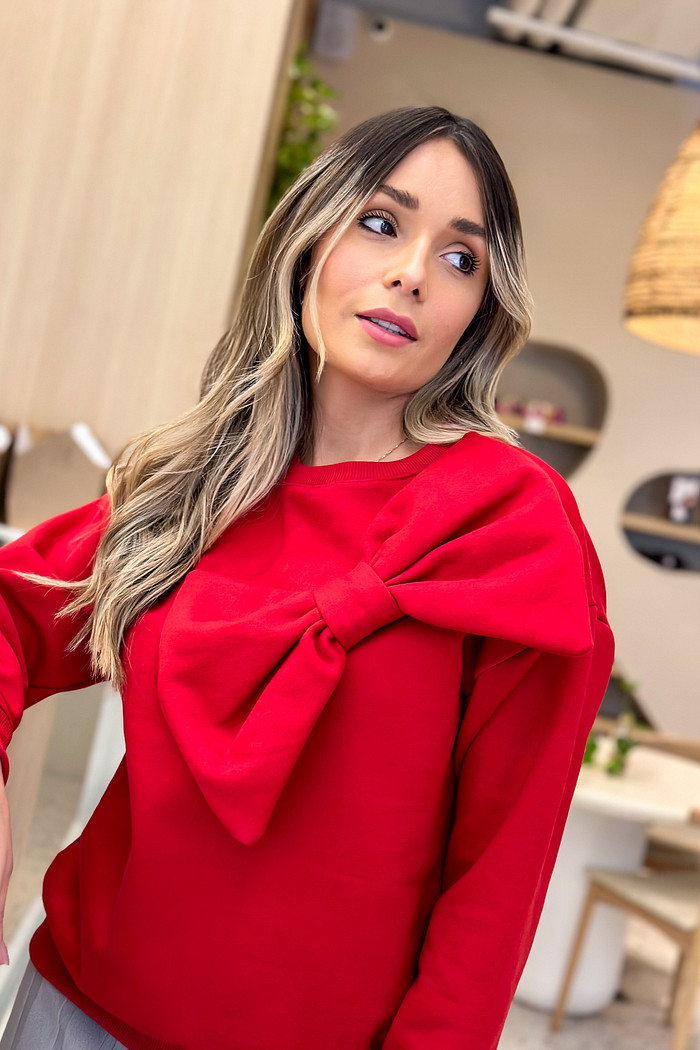 Moletom Adriana de Laço no ombro vermelho