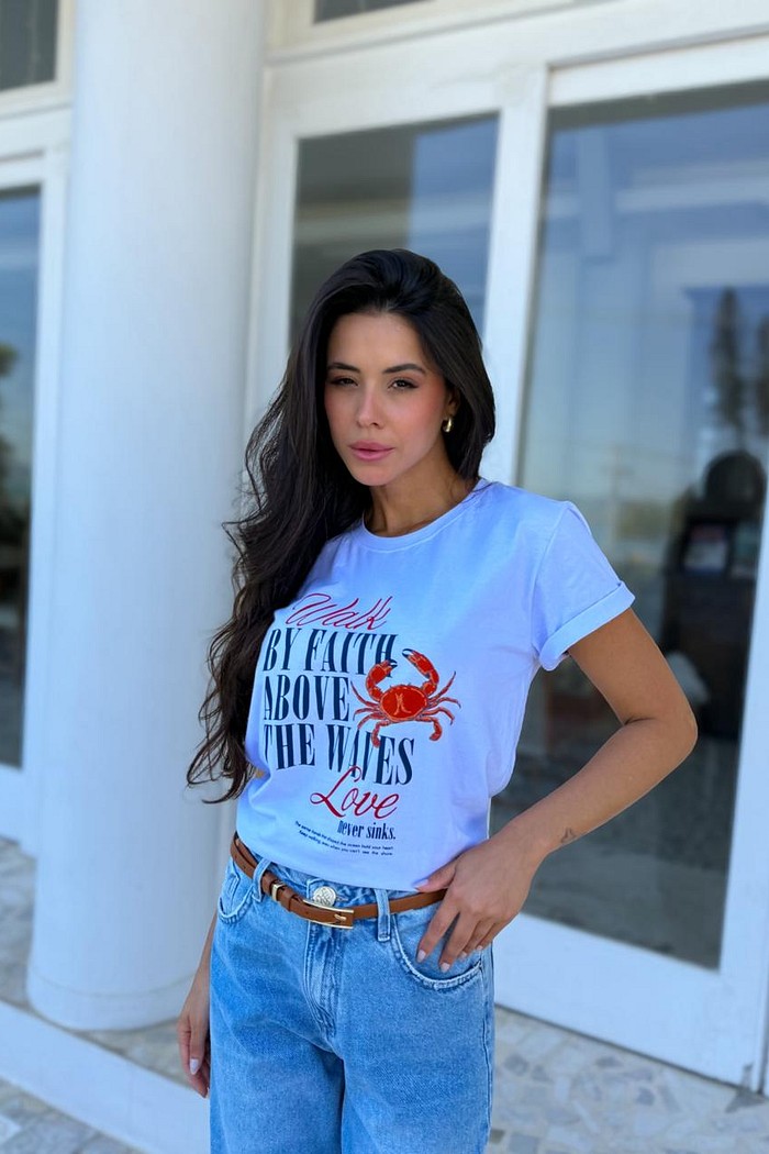 T-shirt Feminina Waves Caranguejo Cor Branco