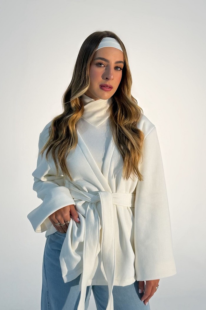 Casaco Cellina Fluido Transpassado Com Cinto Off White