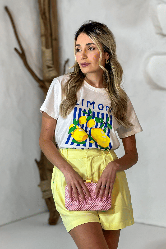 T-SHIRT TROPICAL OFF WHITE 100% ALGODÃO M/M GG