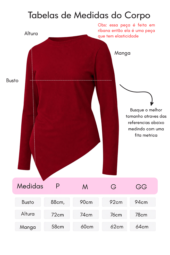 Blusa Giseli Assimétrica manga longa Marsala