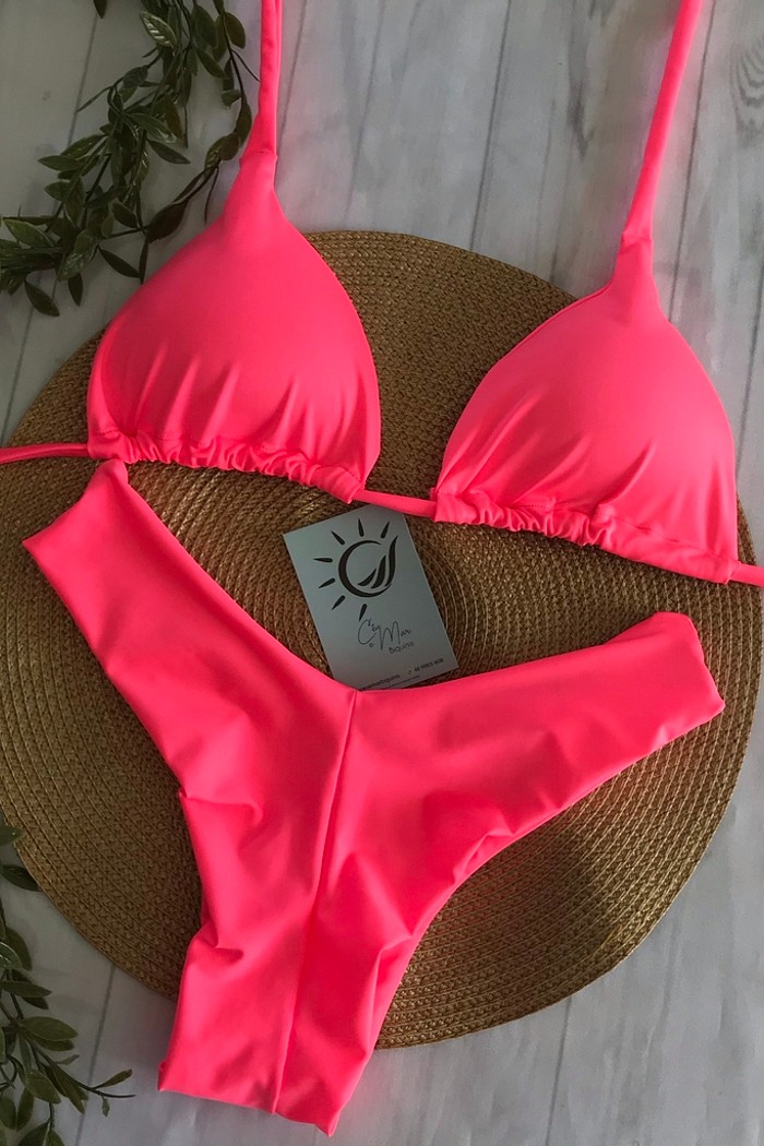 Biquíni Cortininha e Asa Delta Rosa Neon
