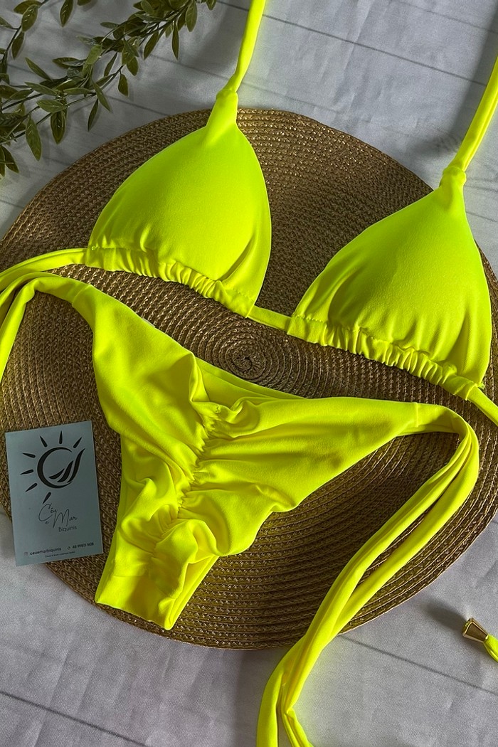 Biquíni Cortininha e Empina Bumbum Amarelo Neon