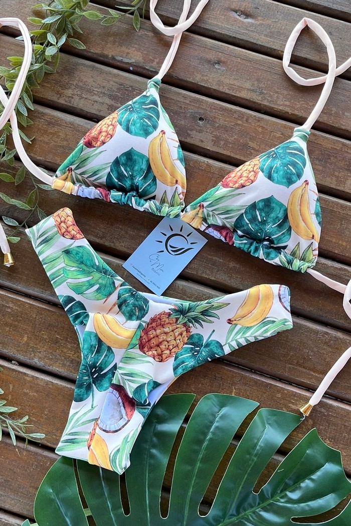 Biquíni Cortininha e Asa Delta Abacaxi e Folhas