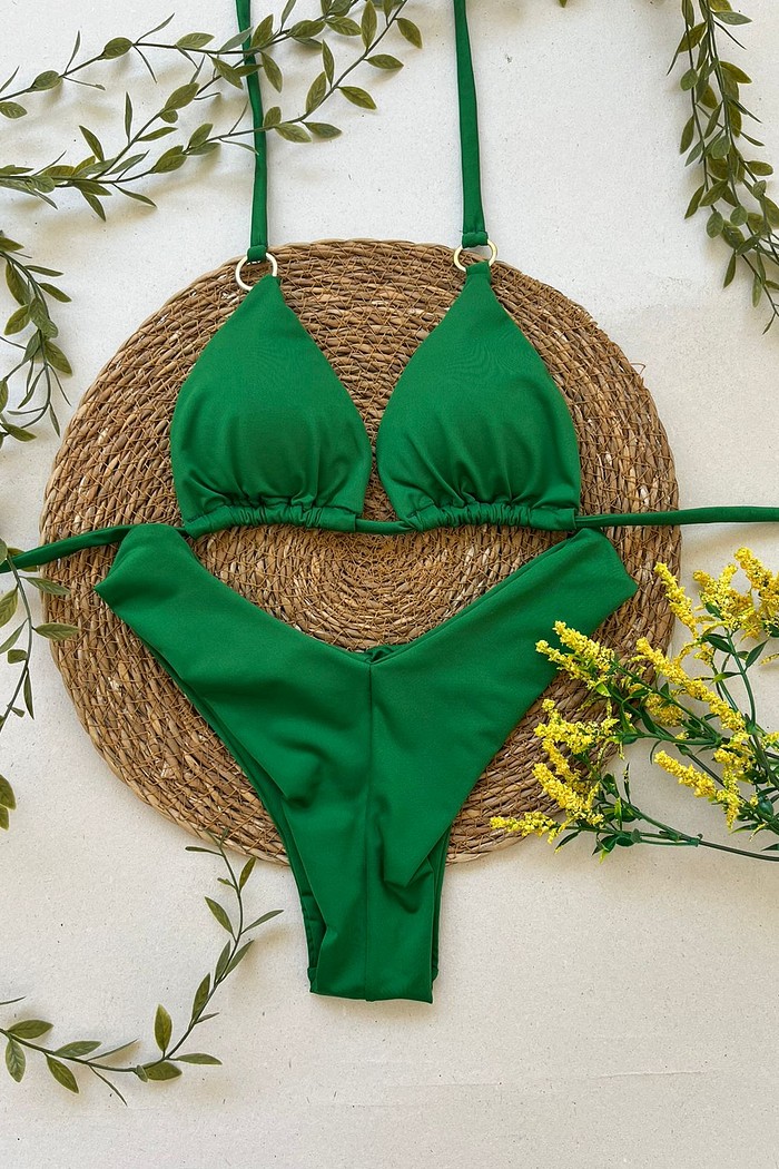 Biquíni Cortininha e Asa Delta Verde argolas