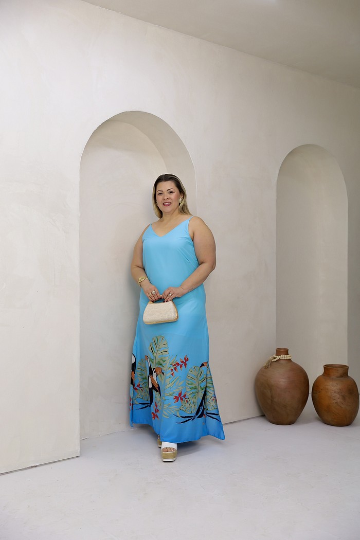 Vestido Longo Flora Azul