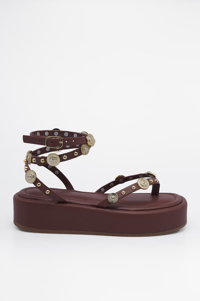 Sandália Brenda Marrom Flatform com Tiras