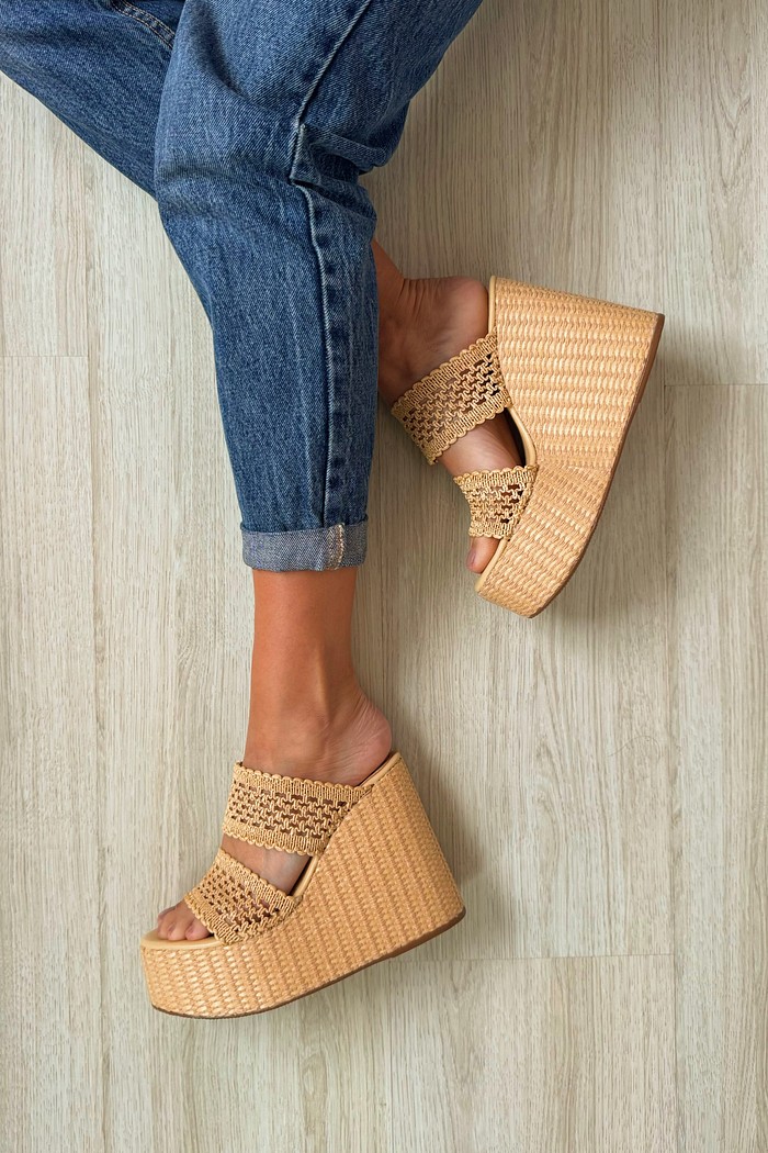 Tamanco Gisa Natural - Plataforma com Trama de Palha