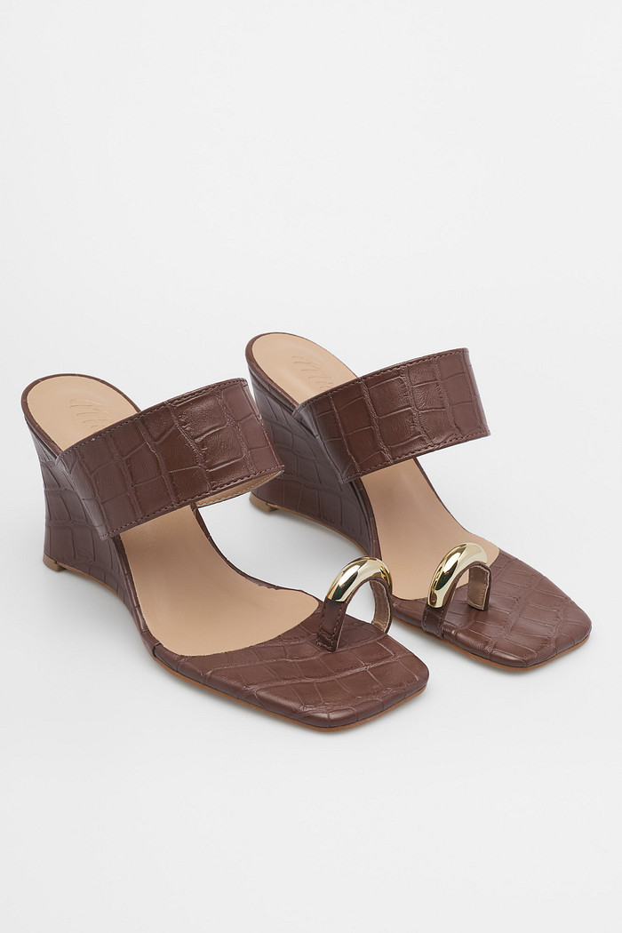 Tamanco Anabela Ísis Croco Marrom