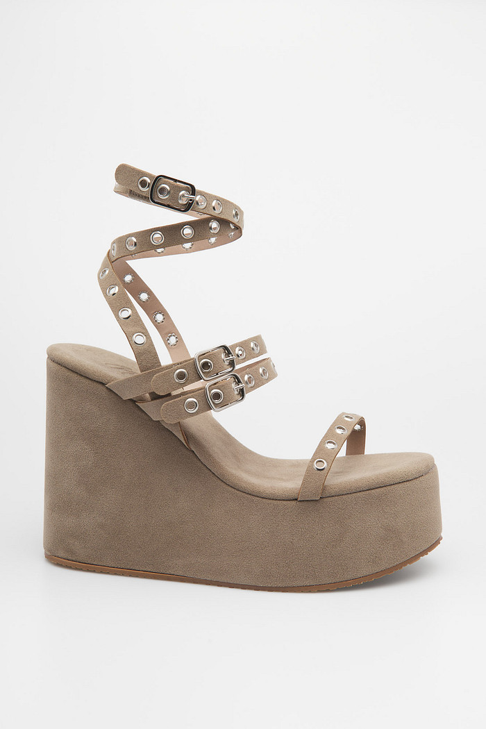 Sandália Chloe Grafite Plataforma Alta com Tiras