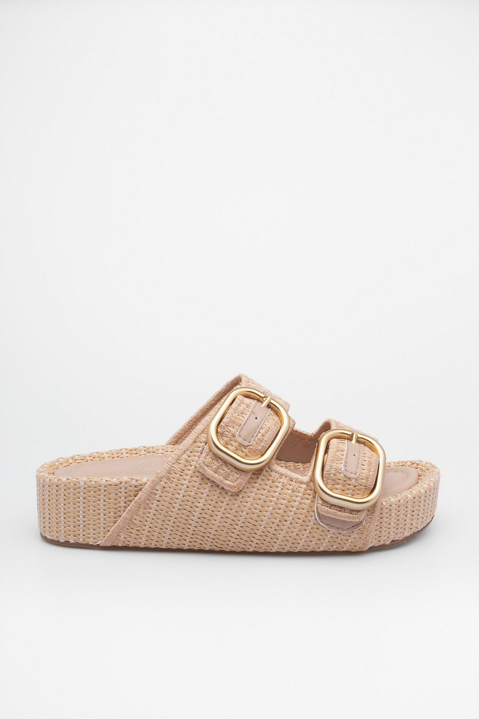 Birken Virgínia Natural feminina em tecido tramado com fivelas douradas